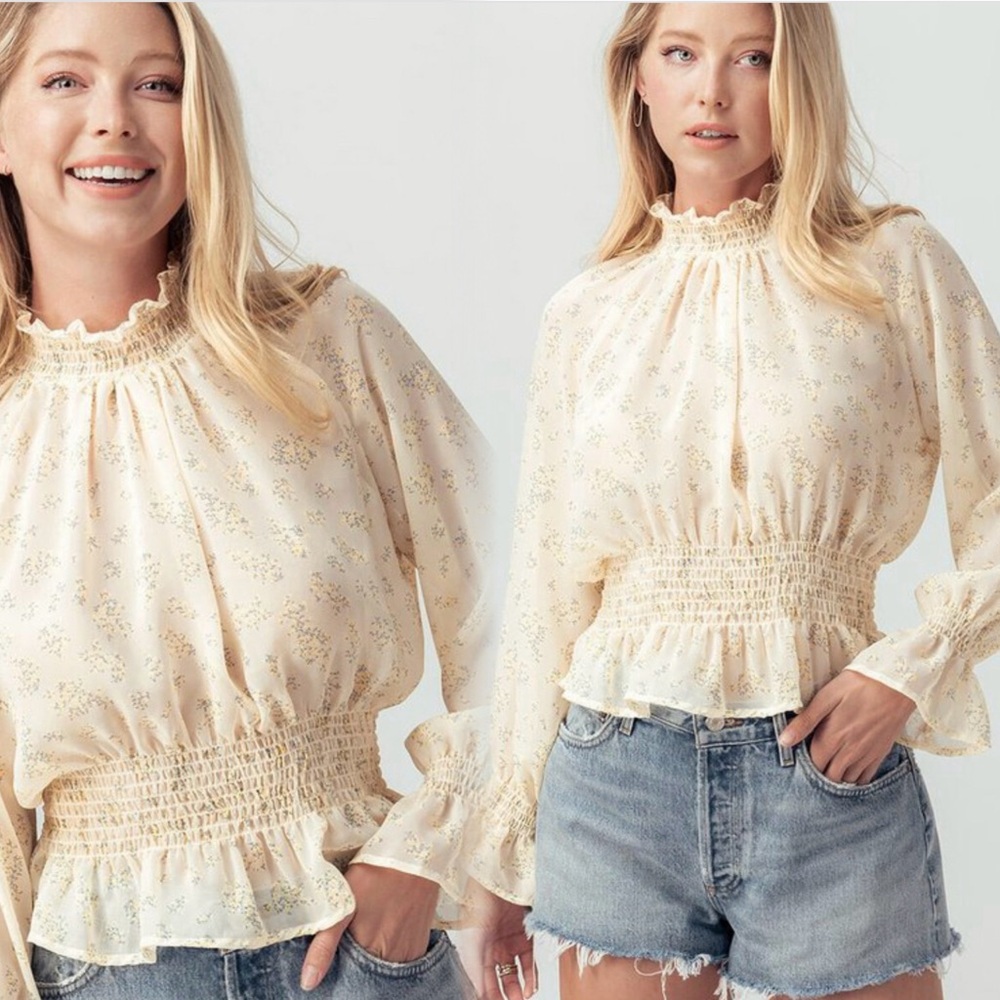 Floral print long sleeve mock neck top romantic style - Picture 7 of 12